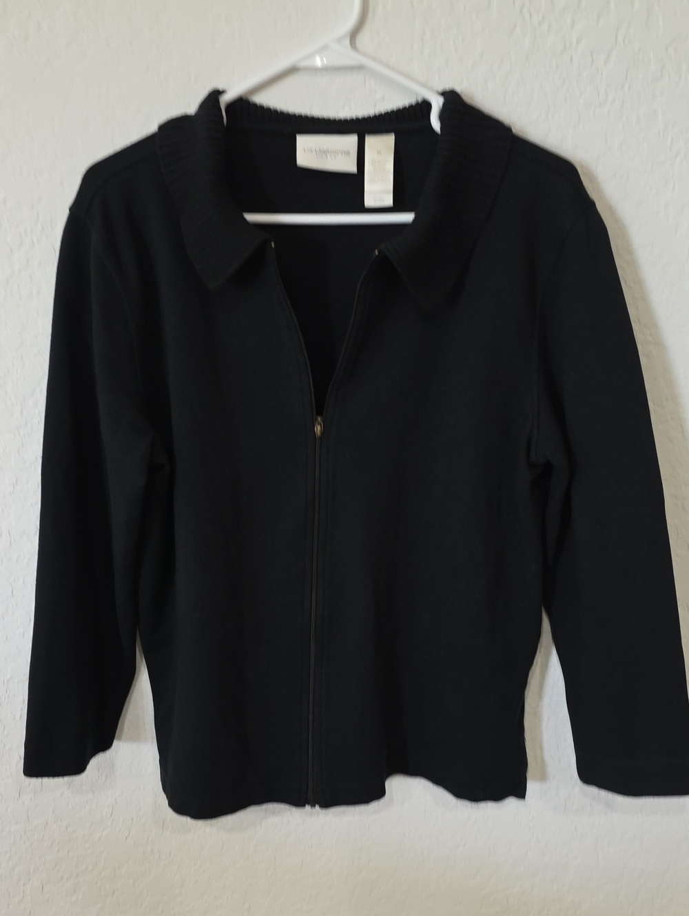 Liz Claiborne Black Ribbed-Collar Zip Jacket Size M